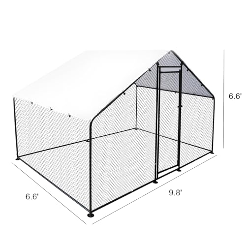 6.6'L x 9.8'W x 6.6'H Large Metal Chicken Coop Outdoor,Walk-in Chicken Run, Poultry Cage Chicken Pen House, Rabbits Habitat Cage with Waterproof and Anti-Ultraviolet Cover - size: 79.2"L x 117.6"W x 79.2"H