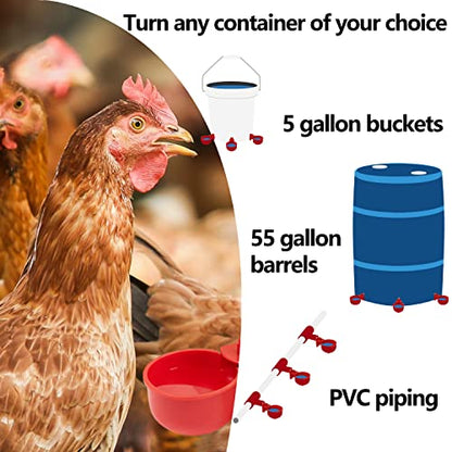 Chicken Automatic Waterer Kit for Poultry Float Style Gravity Water Feeder Drinking Cup Bowl 5 Gallon with Mounting Hole Opener, 12 Pack