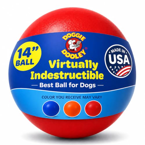 Doggie Dooley Virtually Indestructible Dog Ball - 14 Inch Hard Plastic Interactive Dog Toy for Large Breeds Over 75+ lbs - Built for Herding & Push Play - Floats in Water, Made in USA - Red - color: Red, size: X-Large (14 inch)