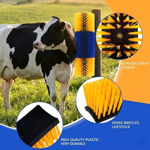 2Pcs Livestock Scratching Brush for Cow, Horse, Goat & Sheep - PBT High Elastic Bristles Design, Animal Grooming & Itch Relief Brush for Barn Entrance, Fence Corner & Feeding Area - size: Medium