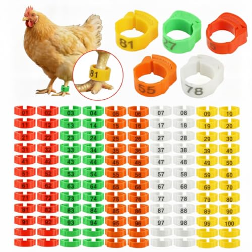 120Pcs Chicken Leg Bands, Includes 01-100 Numbered Identification Chicken Tags, 20Pcs Assorted Blank Bands, 20-22mm Adjustable Colorful Poultry Leg Rings for Ducks Turkey Goose Guinea Fowl