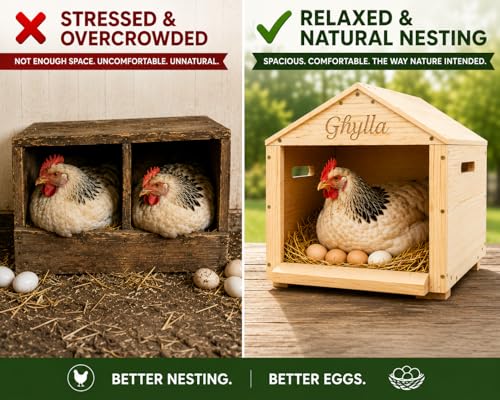 Chicken Nesting Box for Laying Eggs, Extra Large Wooden Hen Box, Solid Pine, Spacious & Comfortable, Ventilated Design, Easy Assembly, Wall or Ground Use