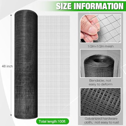 Tatuo Hardware Cloth 1/2 Inch 48in x 100ft Hot Dip Galvanized After Welded Cage Mesh Rolls 21 Gauge Metal Chicken Wire Roll Wire Fencing Poultry Netting for Raised Garden Rodent Animals(Black) - color: Black, size: 48in X 100ft