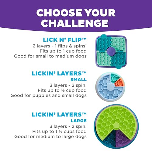 Outward Hound by Nina Ottosson Lickin’ Layers 3-in-1 Interactive Dog Feeder Puzzle, Lick Mat & Slow Feeder Bowl - Mental Stimulation Toy for Medium & Large Dogs, 2 Cup Capacity, 10.4 in x 2.8 in - color: Lickin Layers (Green, Purple, Blue)