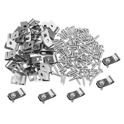 100Pcs Aluminum Wire Fence Clips with Screws Heavy Duty Fence Clamps for Livestock Cattle Panels and Wire Cage Fastening Corrosion Resistant Fencing Mounting Connectors