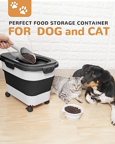 20-23 Lbs Dog Food Storage Container - Collapsible Dog Food Container with Attachable Casters and Scoop,Small Container, Pet Food Storage Containers to Keep Dry Food Fresh,Easy to Move | Dog Food Container with Double Airtight Seal & Magnetic Lid,Cat Food