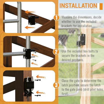 2 Way Farm Gate Latch Heavy Duty Lockable Gate Latch，Two-Way Livestock Self-Locking Fence Gate Latch for Farms, Metal Gates, Ranches, Stables, Horse Corrals, 2 Pack