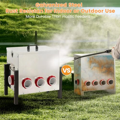 50LB Automatic Chicken Feeder with Cover – Large Capacity Metal Chicken Coop Feeder with 8 Feed Ports, Adjustable Legs Rainproof No Waste Outdoor Poultry Feeder for Hens & Free Range Flocks - size: 50LBS