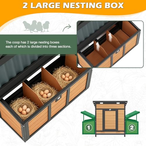 Chicken Coop, Large Wooden Chicken House with Waterproof Roof & Pull-Out Tray, Outdoor Chicken Hutch with 6 Nesting Boxes, Duck Coop Hen House for 4-6 Chicken, Reddish Brown - color: Reddish Brown