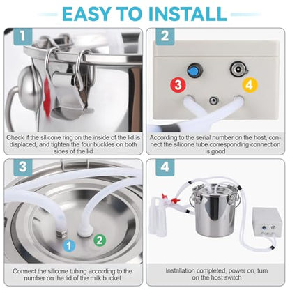 Automatic Pulsating Goat Milking Machine, 14L Stainless Steel Bucket, Food-Grade Silicone Cups Tubes, 110V-240V Portable Adjustable Suction Milker for Farm Home Use - size: 14L/3.7GAL
