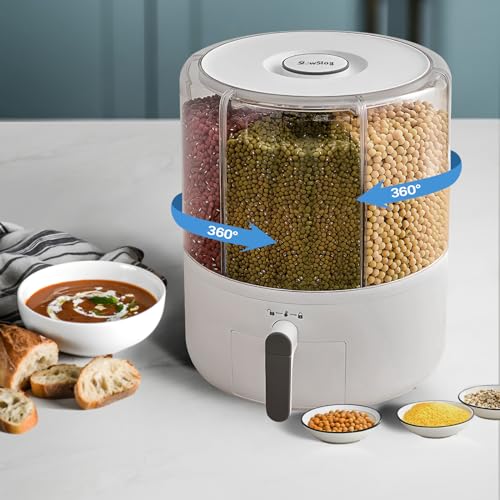 16lb Grain and Rice Storage Container, 6 Grid Rotating Dispenser, Airtight Rice Storage - size: PRO-M
