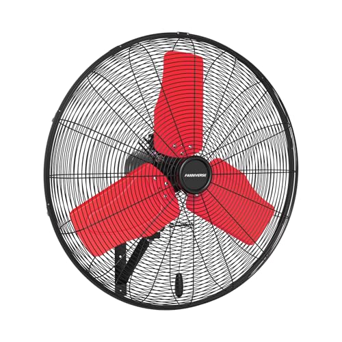 24 Inch Outdoor Waterproof Wall Mount Fan, 9500 CFM Heavy Duty Oscillating Commercial Metal Fan with Totally Enclosed Motor & GFCI Plug for Patio, Barn & Garage (UL Listed) - color: Red, size: 24 Inch