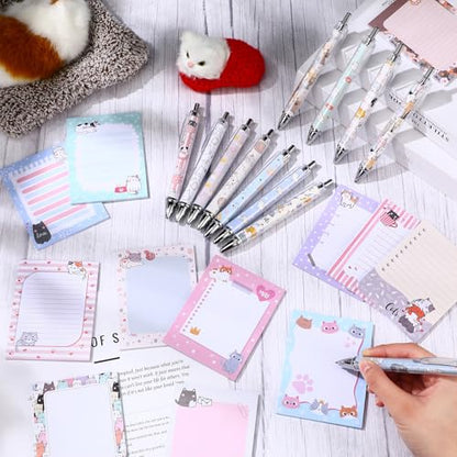 24 Pcs Cat Sticky Notes with Pens Cat Themed Gifts Party Favors Notepad Cute Memo Notes Pads Black Ink Ballpoint Pen for Women Animal Lover Christmas Gifts Office School Students Teacher Supplies - style: Cat
