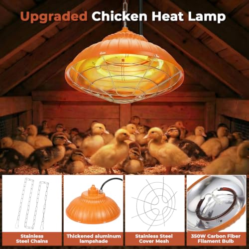 Chicken Heater Lamp, 175W/350W Dual-Mode Brooder Heater Bulb Chick Heater, Hanging Light Heated Adjustable Temp & Height for Chicks, Poultry & Ducklings