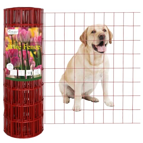 Red PVC Coated Welded Wire Fence 24 Inch x 50 Foot, 2 Inch x 3 Inch 16GA, Garden Border Fencing Roll Vinyl Coating Metal Wire Mesh for Yard Vegetable Plant Protection Poultry Netting - color: Red, size: 2''x3'' 16GA 24''x50'