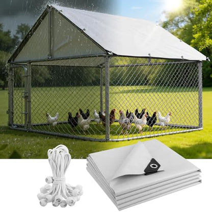 Chicken Coop Cover Waterproof, 11.7 * 6.7ft 420D Durable Oxford Fabric, Sunshade Water-Resistant Tarp for Walk-in Chicken Run Pen with Ball Bungees Cords, 1pc