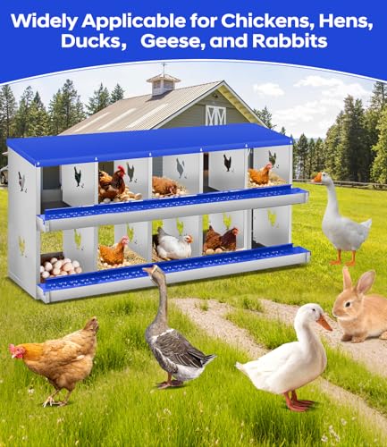 Garvee Chicken Nesting Box, 10 Compartment Metal Nesting Box,Wall Mount Chicken Nesting Boxes for Laying Eggs,Easy Egg Collection,10 Room Nest Boxes for Chickens - size: Blue 10 Compartment