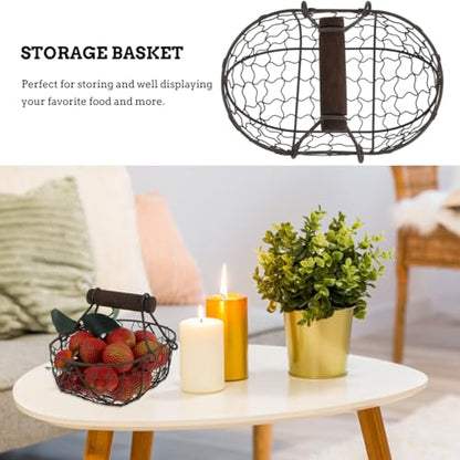Tofficu Iron Handheld Fruit Bread Basket 7.08X4.92X4.92In Multi-Functional Metal Wire Storage Organizer with Handle for Kitchen Dining and Home Decor - size: Dark Brown