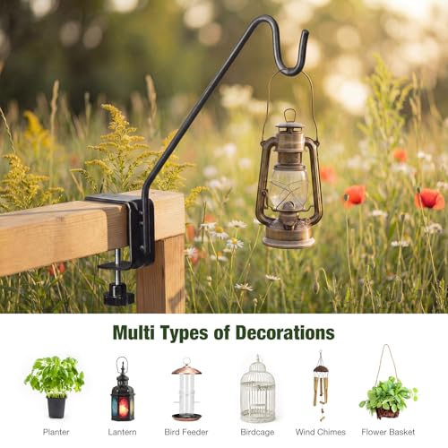 Kingsyard Middium Heavy Duty Deck Hook - 10 inch Metal Deck Railing Hooks for Hanging Bird Feeders, Planters, Suet Baskets, Lanterns, Wind Chimes - size: 10" Clamp Mounted