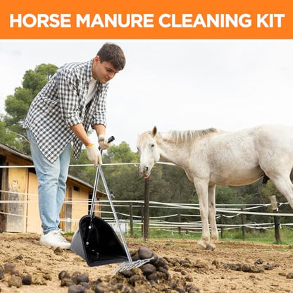 Maxdot 2 Sets Adjustable Manure Scoop and Shovel, Horse Dog Poop Scooper and Manure Rake, Adjustable Handle for Stables, Dog Kennel, Chicken Coop Cleaning & Garden Composting