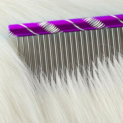 Fearless Alpaca Metal Pet Comb for Grooming Cats and Dogs (Purple) - Purple, Blue, Red, and Gold Colors Available - 8 Inch Length - Rounded Spine - Great Tool for Mats and Shedding - color: Purple