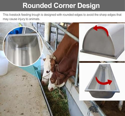ERRULAN Cattle Sheep Drinking Feeding Trough, Outdoor Stainless Steel Livestock Feeder Troughs, Animal Hay Feeders for Cattle Sheep Goat Safe Protective(50x30x18cm(19.7x11.8x7in)) - size: 50x30x18cm(19.7x11.8x7in)