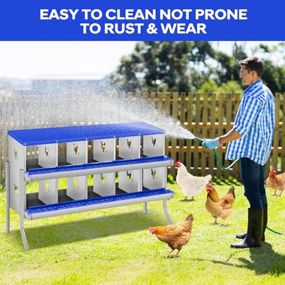GarveeLife Chicken Nesting Box, 10 Compartments Nesting Box for Chickens, Two-Tier Galvanized Steel Chicken Egg Laying Box with Large Vented Holes Wall Mounting for Easy Egg Collection - color: Blue | 10 Compartments