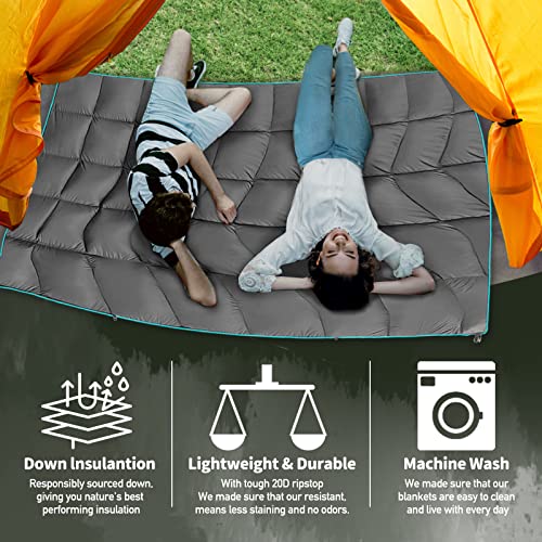 Outdoor Puffy Camping Blanket, Lightweight Down Alternative Printed Large Ultra Warm Quilt Waterproof for Traveling Picnic Beach Party Cold Weather (Green Mountain) - color: Green Mountain