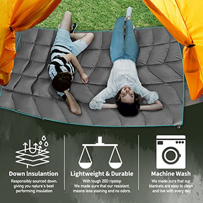 Outdoor Puffy Camping Blanket, Lightweight Down Alternative Printed Large Ultra Warm Quilt Waterproof for Traveling Picnic Beach Party Cold Weather (Green Mountain) - color: Green Mountain