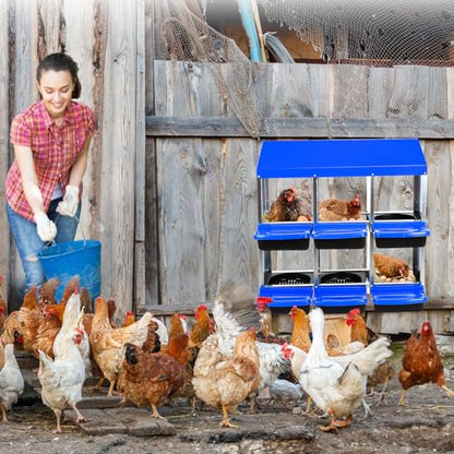Chicken Nesting Boxes, Roll Away Nesting Box 6 Hole Metal Chicken Egg for Chicken Coop, Swing Perch and Rollout Egg Collection, Blue - color: Blue, size: 6 holes