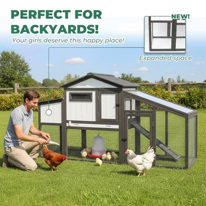 131" L Large Chicken Coop with Run, Wooden Chicken Hen House with 4 Nesting Box, UV-Resistant Roof, Pull Out Tray, Outdoor Rabbit Hutch Poultry Cage for Chickens Duck Bunny - color: 131"L Black