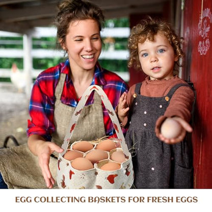 Sweetude 2 Pieces Egg Basket Mini Egg Collecting Bags Gathering Basket with 7 Pouches for Farmhouse Chicken Hen Duck Goose Housewife Garden Transporting Storage, 8 x 2.6 Inch(Retro) - color: Retro