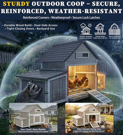 Gowoodhut Outdoor Chicken Coop Wooden Hen House for 2–4 Chickens Backyard Weatherproof Poultry Cage with Raised Floor, 6 Nesting Boxes, 3 Perches & Easy-Clean Removable Tray - size: 61.1"L x 33.5"W x 40.2"H
