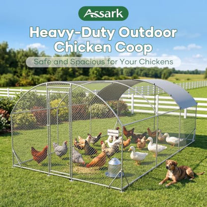 Large Metal Chicken Coop Chicken Runs with Cover Chicken Coop with Run Hen House Enclosure with Security Lock Waterproof Cover, Outdoor Duck Rabbit Cage Poultry Pens for Backyard Farm Yard - size: 156.0"L x 120.0"W x 77.0"H