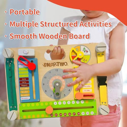 Montessori Busy Board for Toddlers 3-5, Large Wooden Sensory Board with 20+ Learning Activities, Fine Motor Toy, Double-Sided Travel Busy Board for Preschool Boys & Girls - style: Double Sides Busy Board
