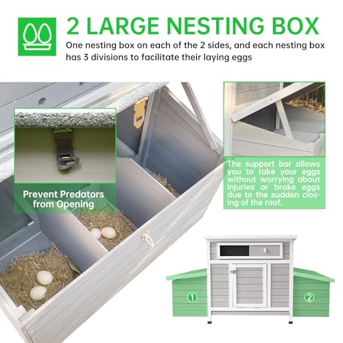 Chicken Coop, 58" Wooden Chicken Coop with 2 Sides Large Nesting Boxes for 4-6 Chickens, Poultry Hutch Rabbit Cage with No-Slip Ramp & Pull-Out Tray for Outdoor Farm Yard (White Grey) - color: White Grey