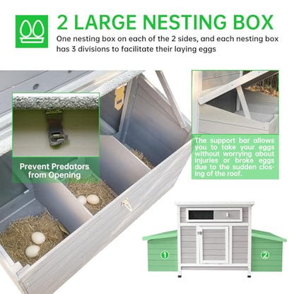 Chicken Coop, 58" Wooden Chicken Coop with 2 Sides Large Nesting Boxes for 4-6 Chickens, Poultry Hutch Rabbit Cage with No-Slip Ramp & Pull-Out Tray for Outdoor Farm Yard (White Grey) - color: White Grey