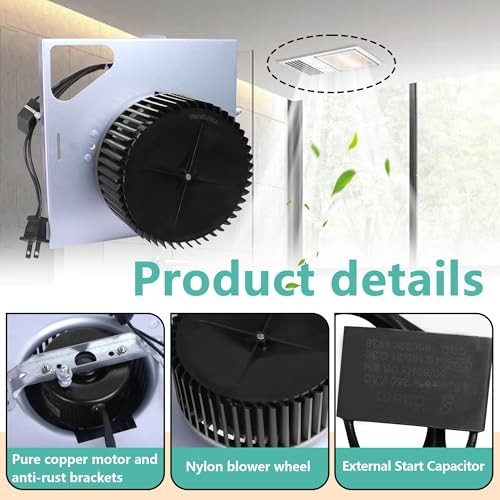 Upgrade S97015162 Motor Assembly | 8" x 8-1/4" Housing | Compatible with Broan NuTone 678-G、2678F-A、 683-C、683L-A、 HD80L、 770RLTK 、DX50L Series Bathroom Exhaust Fan