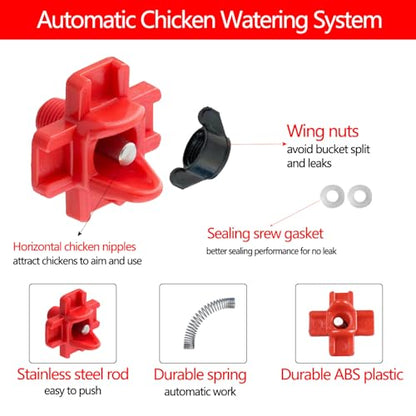 20 Pcs Horizontal Chicken Waterer Nipples with Drill Bits, Leakproof Poultry Watering System for Chicken Coop, Durable ABS Plastic & Stainless Steel, Water Saving Design for Outdoor Use