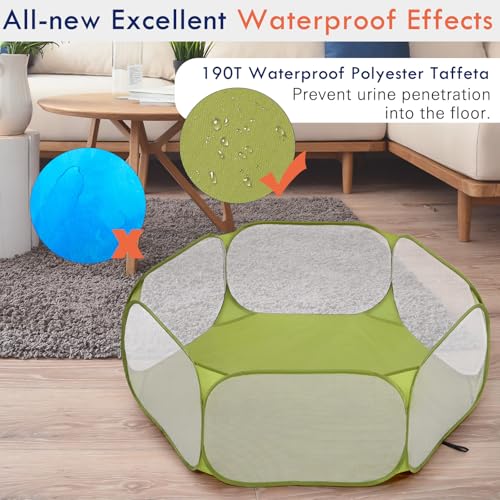 Pawaboo Small Animals Playpen, Waterproof Small Pet Cage Tent with Strong Steel Wire Frame, Portable Outdoor Yard Fence for Chick/Kitten/Puppy/Guinea Pig/Rabbits/Hamster/Chinchillas, Green - color: Avocado Green