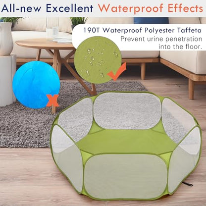 Pawaboo Small Animals Playpen, Waterproof Small Pet Cage Tent with Strong Steel Wire Frame, Portable Outdoor Yard Fence for Chick/Kitten/Puppy/Guinea Pig/Rabbits/Hamster/Chinchillas, Green - color: Avocado Green