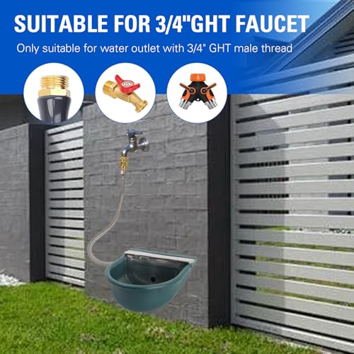 Automatic Livestock Waterer Dog Watering Bowl Animals Water Dispenser with Extended Water Hose 79 in, Quick Connector Adapter and 2pcs Expansion Screws, with Drainage Hole for Horse Cattle Goat Dog