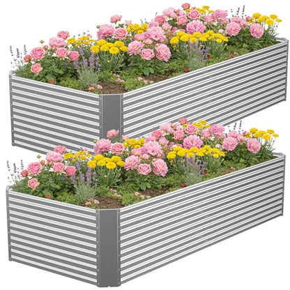 2 Pcs 8 x 3 FT Galvanized Steel Raised Garden Bed – Weatherproof Outdoor Planter Box for Vegetables & Flowers, Easy DIY Setup, Sturdy Metal Construction - size: 8 x 3 x 1.5 FT