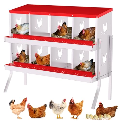Chicken Nesting Box, 8 Compartment Metal Chicken Nesting Boxes for Chicken Coop, Easy Egg Collection, Easy Cleaning, Chicken Laying Boxes with Bracket Legs for Hens, Red - color: red, size: 8 holes with legs