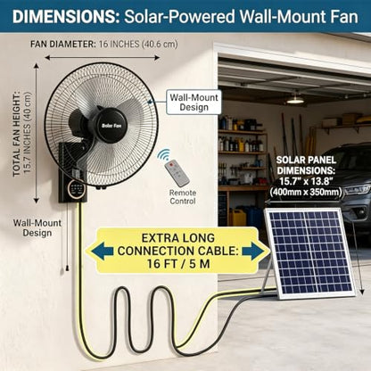 16" Wall Mounted Fans, Solar Barn Fan for Chicken Coop and Greenhouse, Zero Electricity, Solar Powered Fans for Outside, Solar Panel, Power Adapter,16ft Extension Cable AC/Solar Dual Power(3pcs) - size: 3pcs