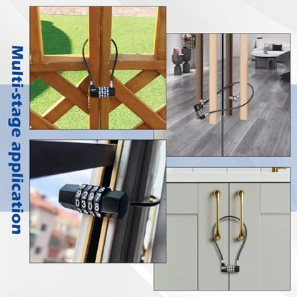 Cable Locks with Combination,Steel Cable Rope Wire 4-Digit Combination Lock with Resettable Code for Bikes, Lockers, File Cabinets, Wardrobes, Small Fences,gate Lock, Pool Padlock. - size: Span 7 in,Cable length 15*0.2 in