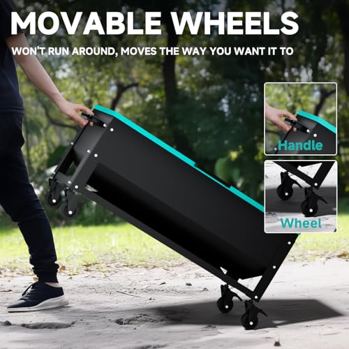 Heavy Duty Chicken Feeder 120 lbs Large Capacity, Metal Automatic Poultry Feeding Box with Waterproof Lid, Raised Standing Feeder with Wheels for Hens & Roosters, Portable & Easy to Move - color: Green