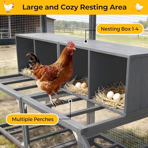 COZIWOW Chicken Coop with Full Waterproof Cover, 9' Extra Large Wooden Chicken House for 10-15 Chickens, 4 Nesting Boxes, Roosting Bars, Outdoor Walk-in Poultry Run for Backyard, Farm, Modern Gray - color: Modern Grey