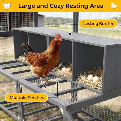COZIWOW Chicken Coop with Full Waterproof Cover, 9' Extra Large Wooden Chicken House for 10-15 Chickens, 4 Nesting Boxes, Roosting Bars, Outdoor Walk-in Poultry Run for Backyard, Farm, Modern Gray - color: Modern Grey