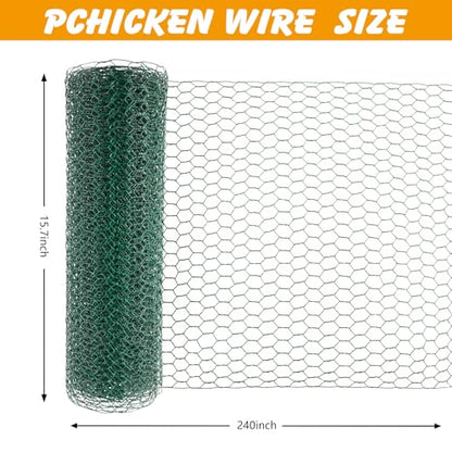 Ondware Chicken Wire, 15.7 x 240 Inches, Green Durable PVC-Coated Iron Mesh for DIY Garden Fencing, Pet Enclosures, Craft Projects - color: Green(iron)